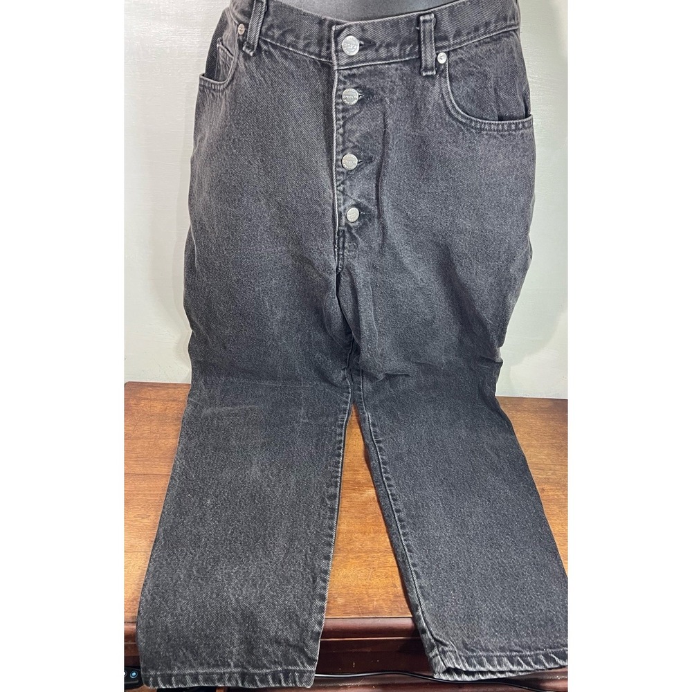 Vtg 80s Sasson Washed Black Denim Open Fly Button Jeans High Waist Punk Grunge